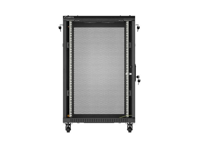 19-inch 18U floor-standing rack cabinet, 600x600, perforated door, LCD (flat-pack), black