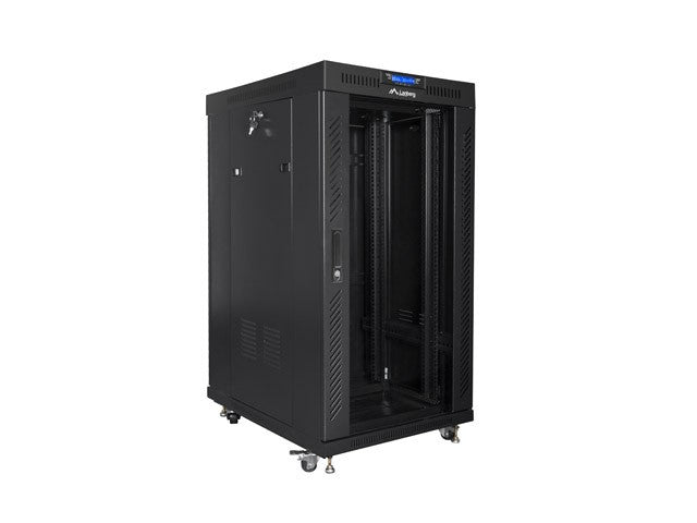 Free-standing cabinet 19 inches 22U 600x800 glass doors LCD (flat pack) v2 black