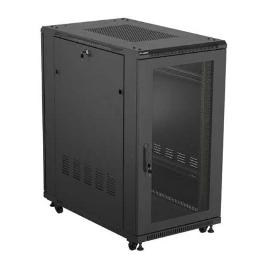 19-inch 22U 600x1000 black floor-standing rack cabinet with perforated doors (flat pack)