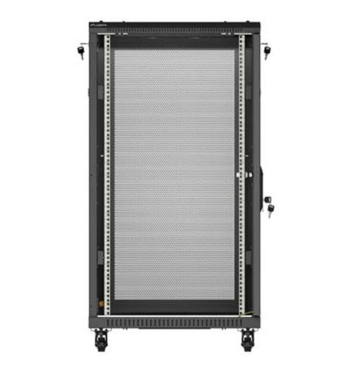 19-inch 22U 600x1000 black floor-standing rack cabinet with perforated doors (flat pack)