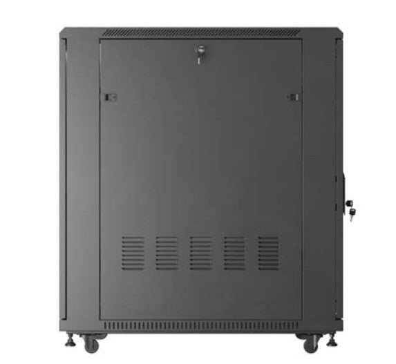 19" 22U 600x1000 black floor-standing rack cabinet with glass doors (flat pack)
