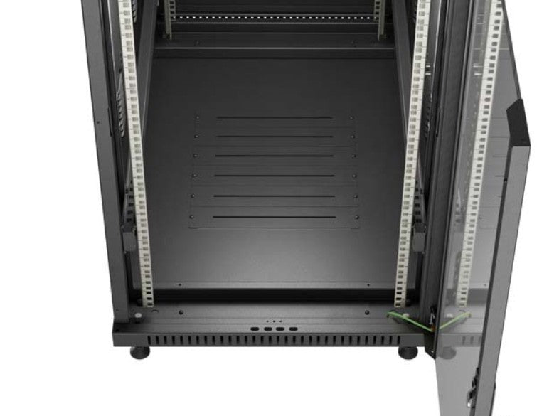 19" 22U 600x1000 black floor-standing rack cabinet with glass doors (flat pack)
