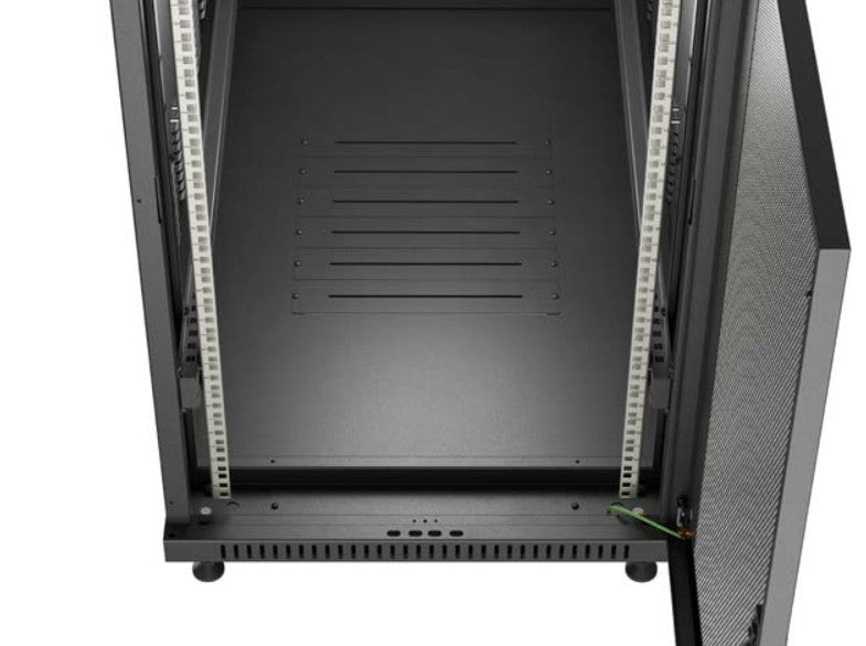 19" 22U 600x1200 black floor-standing rack cabinet with perforated doors (flat pack)