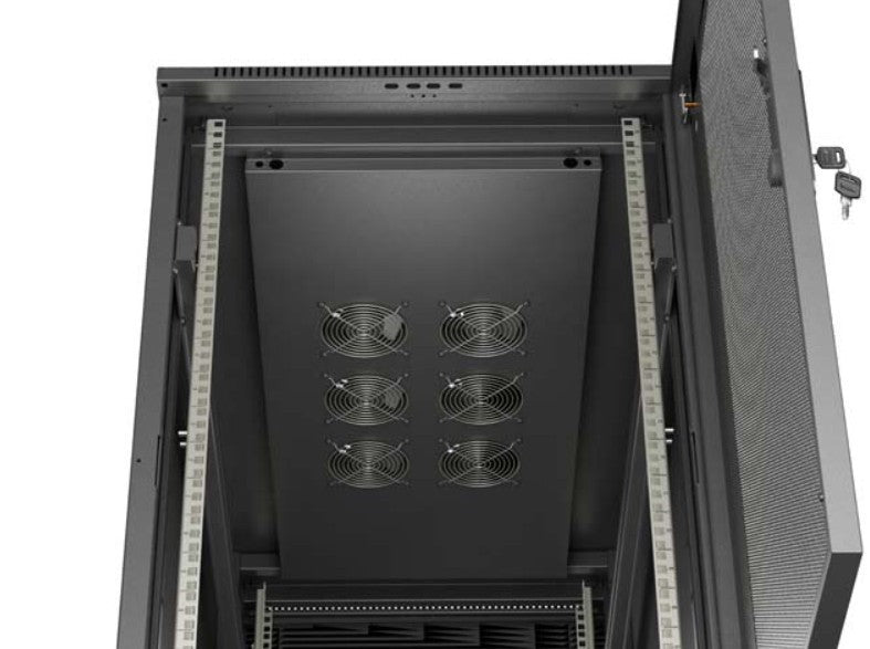 19" 22U 600x1200 black floor-standing rack cabinet with perforated doors (flat pack)