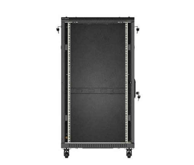 19" 22U 600x1200 black floor-standing rack cabinet with glass doors (flat pack)