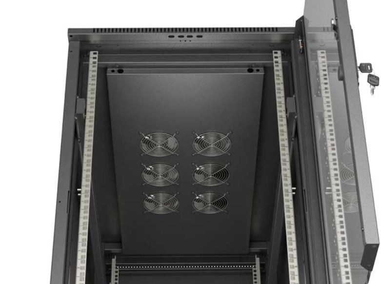 19" 22U 600x1200 black floor-standing rack cabinet with glass doors (flat pack)