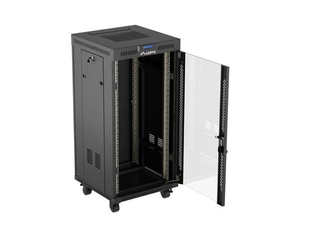 Standing 19" 24U Rack Installation Cabinet 600×600 Black with Glass Door and LCD (Flat Pack) V2 600x600 FF01-6624-12B