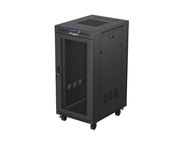 Standing 19" 24U Rack Installation Cabinet 600×800 Black with Perforated Door and LCD (Flat Pack) V2