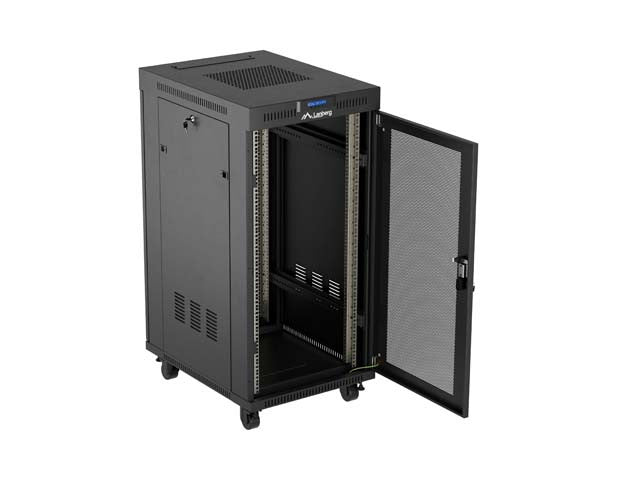 Standing 19" 24U Rack Installation Cabinet 600×800 Black with Perforated Door and LCD (Flat Pack) V2