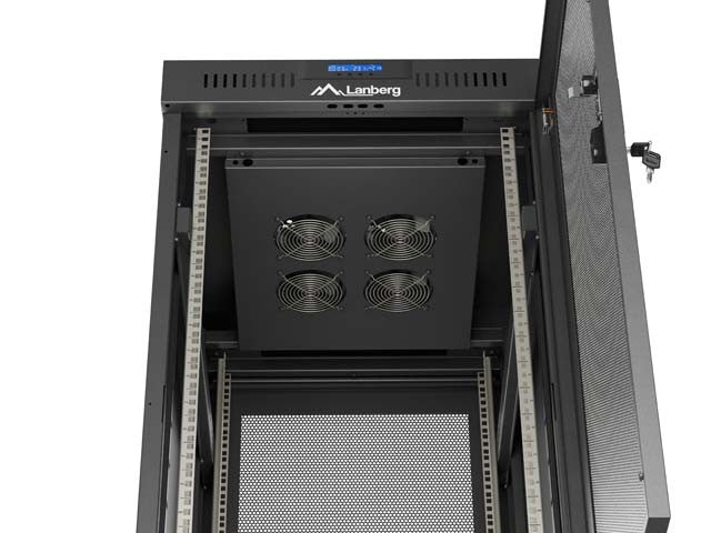 Standing 19" 24U Rack Installation Cabinet 600×800 Black with Perforated Door and LCD (Flat Pack) V2