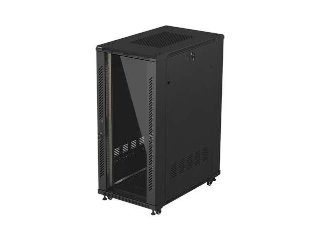 19-inch 27U floor-standing rack cabinet, 600x1000, glass door, (flat-pack), black