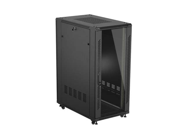 19-inch 27U floor-standing rack cabinet, 600x1000, glass door, (flat-pack), black