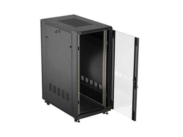 19-inch 27U floor-standing rack cabinet, 600x1000, glass door, (flat-pack), black