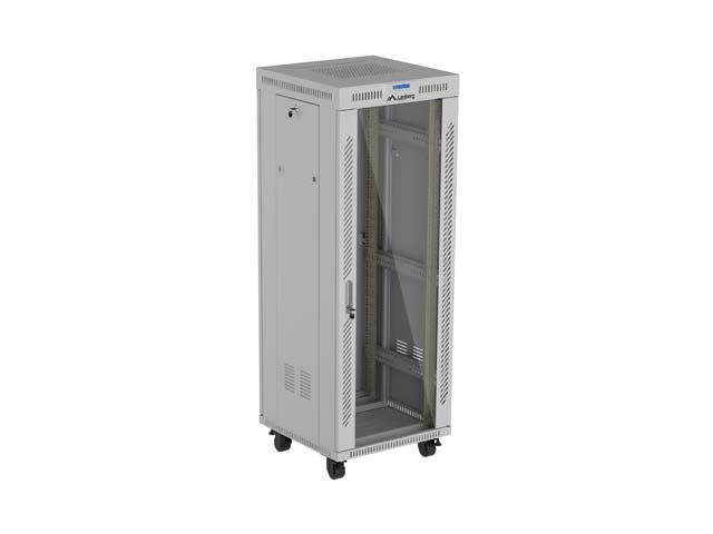 19" 32U Standing Rack Cabinet 600×600 Gray with Perforated Doors and LCD (Flat Pack)
