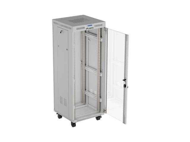 19" 32U Standing Rack Cabinet 600×600 Gray with Perforated Doors and LCD (Flat Pack)
