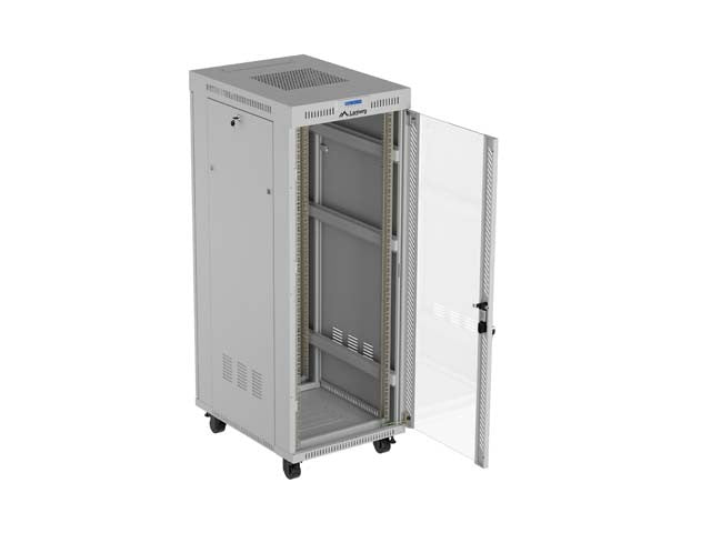 19" 32U Standing Rack Cabinet 600×800 Gray with Glass Door and LCD (Flat Pack)
