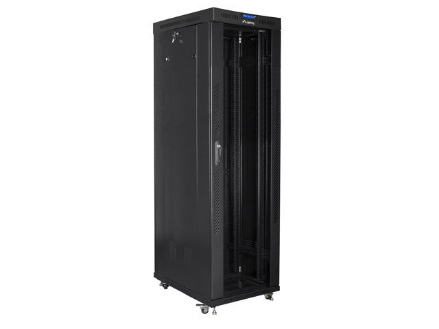 Installation cabinet rack 19 42U 600x1000 black, black glass door lcd (flat pack)