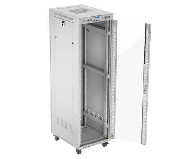 Szafa stojąca rack 19 42U 600x800 szara drzwi szklane flack pack