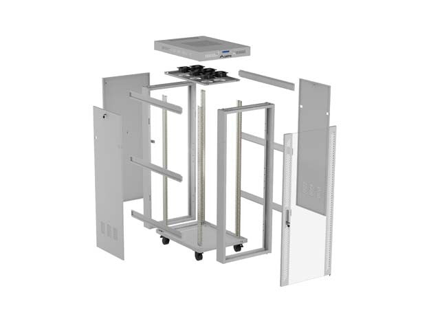 19-inch 42U floor-standing rack cabinet, 600x1000, glass door, LCD (flat-pack), grey