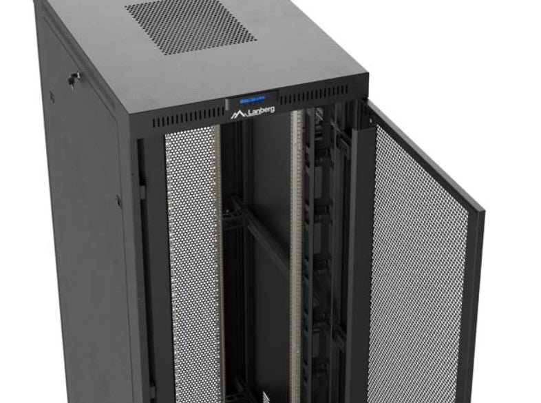 Szafa instalacyjna rack stojąca 19 cali 47U 800x1200 czarna drzwi perforowane LCD (flat pack) V2