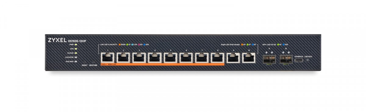 Multi-Gigabit Smart Managed Switch XS1935-12HP-ZZ0101F 8-port 90W PoE++ 400Watt 802.3bt, 2x 10GbE, 2 SFP+ Uplink