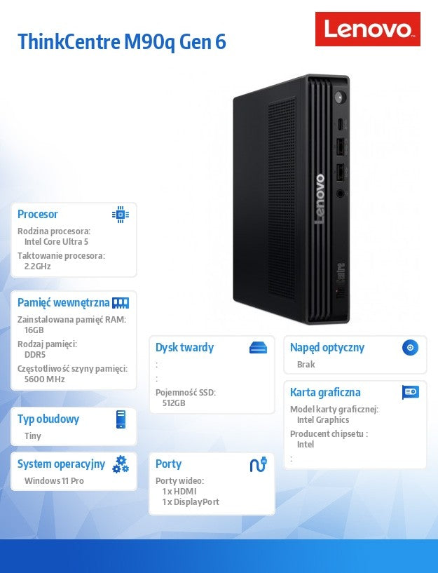 Computer ThinkCentre M90q Tiny G6 W11Pro Ultra 5 245T/16GB/512GB/INT/vPro/Black/3YRS OS + 1YR Premier