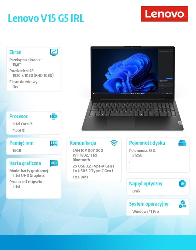 Laptop V15 G5 83GW00MGPB W11Pro i3-1315U/16GB/512GB/INT/15.6 FHD/Business Black/3YRS OS
