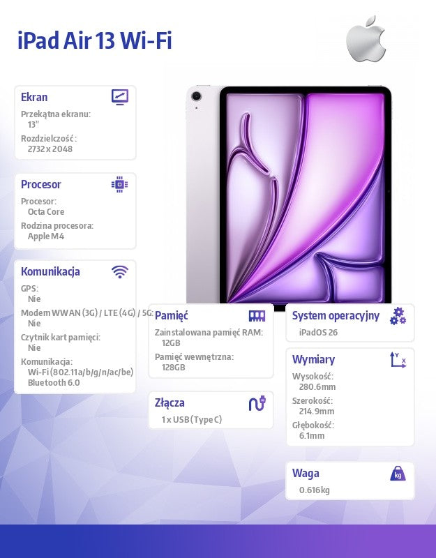 iPad Air 13 inches WiFi 128GB Purple