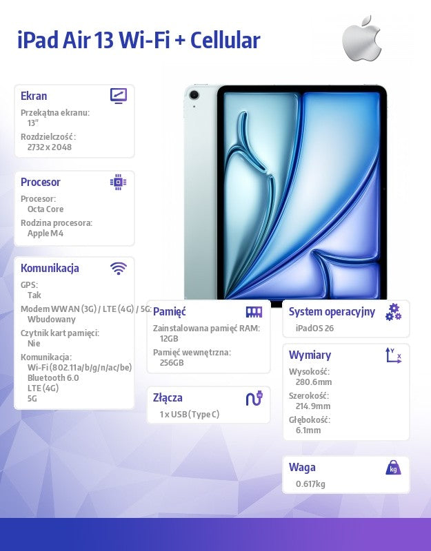 iPad Air 13 inches WiFi + Cellular 256GB Blue