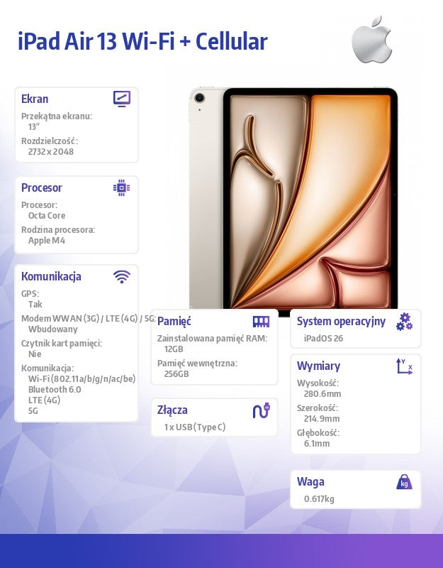 iPad Air 13 inches WiFi + Cellular 256GB Starlight