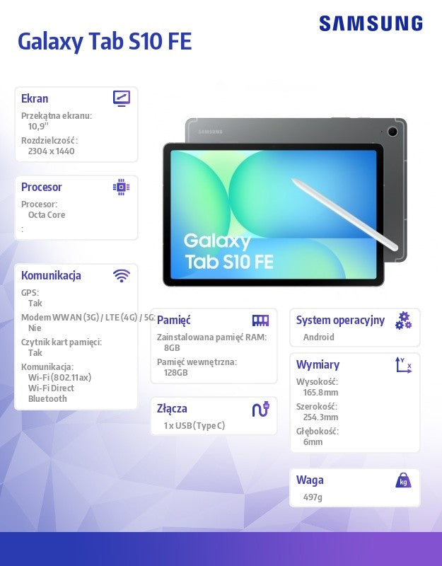 Tablet Galaxy Tab S10 FE X520 10.9 inches Wifi 8/128GB szary
