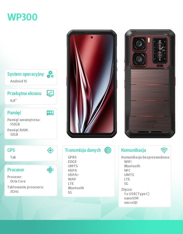 Smartphone WP300 5G 12/512GB IP69K red