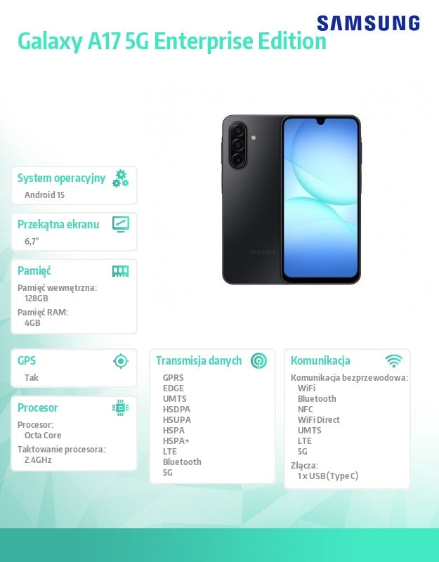 Smartphone Galaxy A17 5G 4/128GB Enterprise Edition black