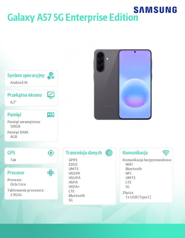 Smartphone Galaxy A57 5G 8/128GB Enterprise Edition gray