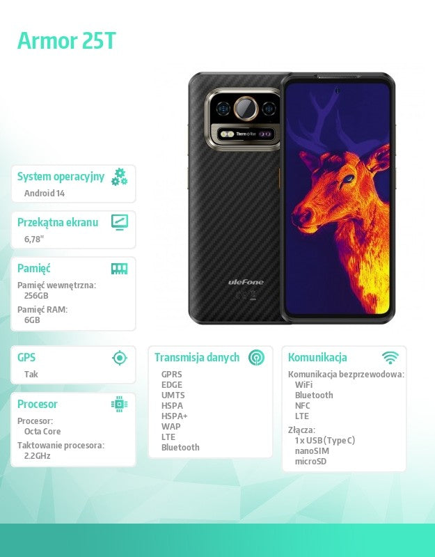 Smartphone Armor 25T 4G 6/256GB IP69K thermovision Frost Black