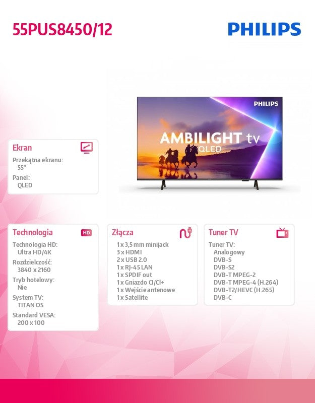 TV QLED 55 inches 55PUS8450/12