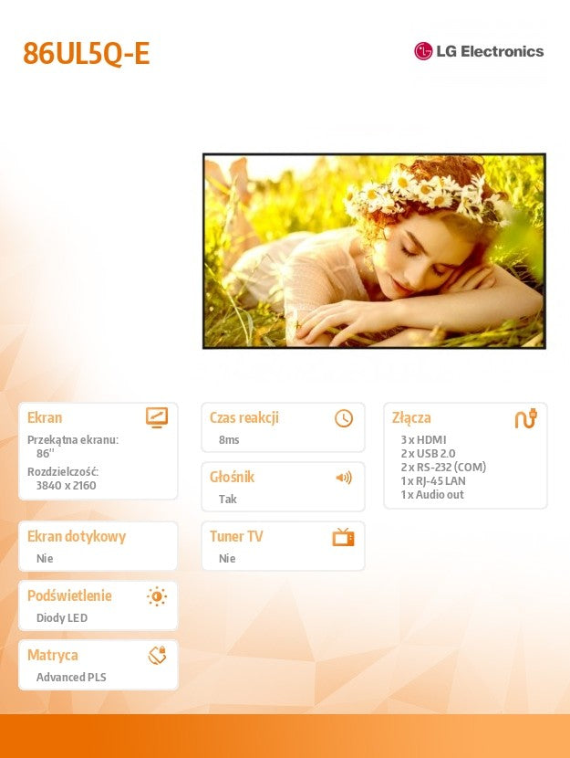 Monitor 86UL5Q-E 500cd/m2 UHD 24/7