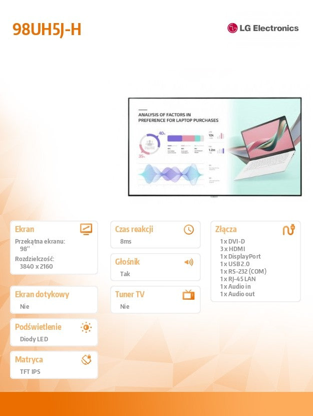 Monitor 98UH5J-H UHD 98 inch IPS 500cd/m2 24/7