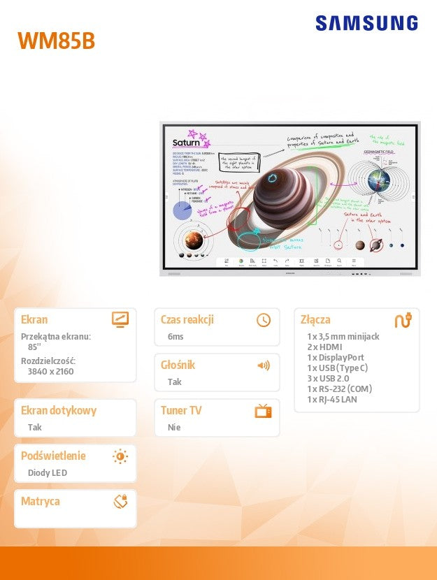 Professional monitor WM85B Flip PRO 85 inches Touch 16h/7 350(cd/m2) 3840 x 2160 (UHD) Flip App WiFi/BT 3 years On-Site (LH85WMBWLGCXEN)
