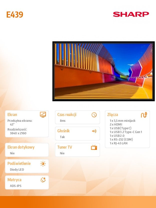 Monitor MultiSync E439 43 inches UHD 16/7 350cd/m2