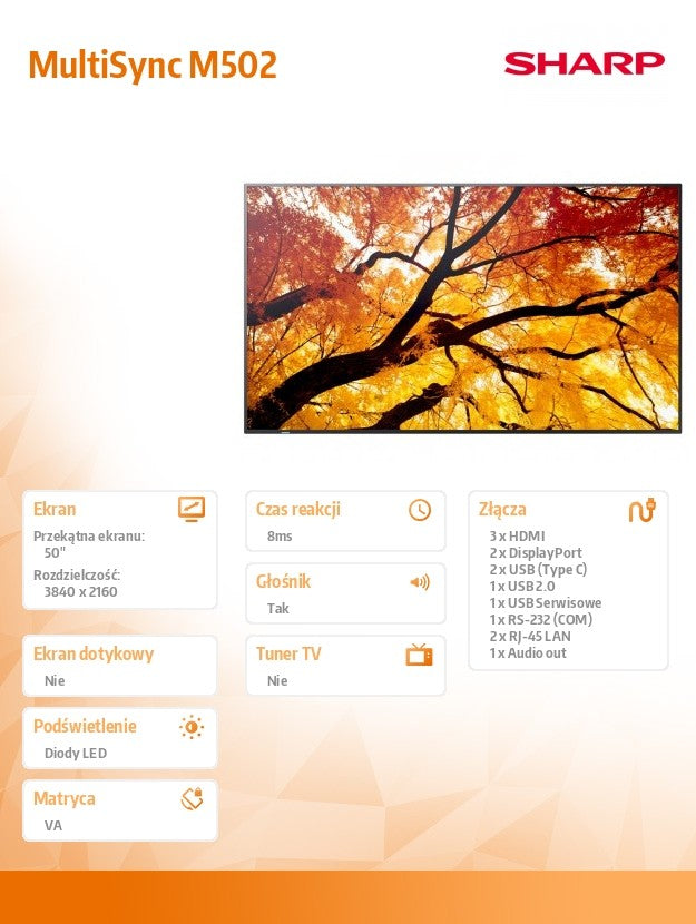 Monitor MultiSync M502 50 inches 550cd/m2 24/7