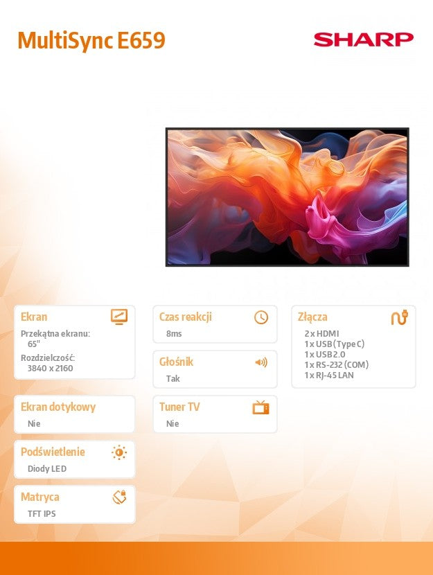 Monitor MultiSync E659 65 inches UHD 16/7 350cd/m2