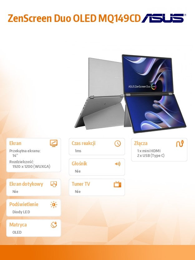 Monitor MQ149CD 14 inches OLED DUO FHD mHDMI USB-C