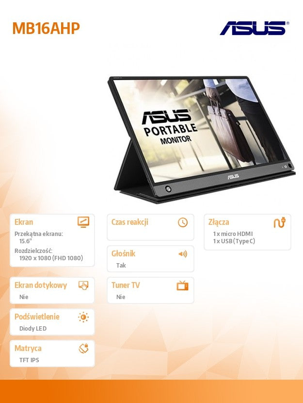 Monitor 15.6 inch MB16AHP IPS FHD mHdmi USB-C Speaker battery 4 hours of work