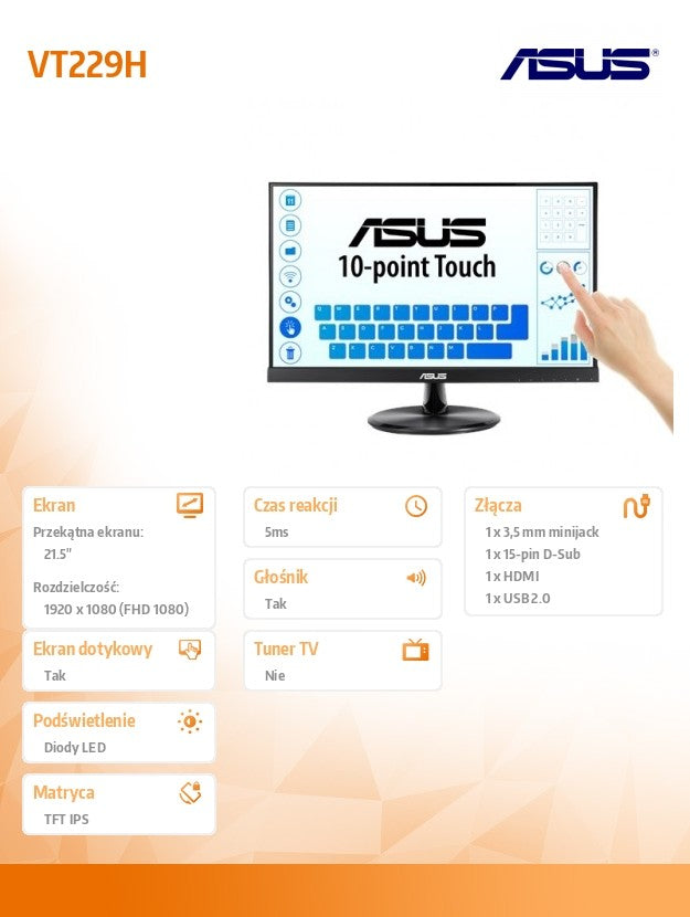 Monitor 21.5 inch VT229H FHD IPS Touch 10P HDMI D-SUB USB Speaker