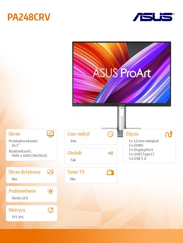 Monitor 24.1 inches PA248CRV WUXGA 16:10 IPS DP HDMI USB-C96W SPEAKERS