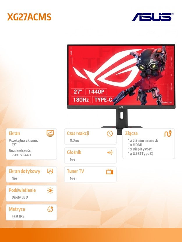 Monitor 27 inches XG27ACMS ROG DP HDMI USB-C 0.3MS