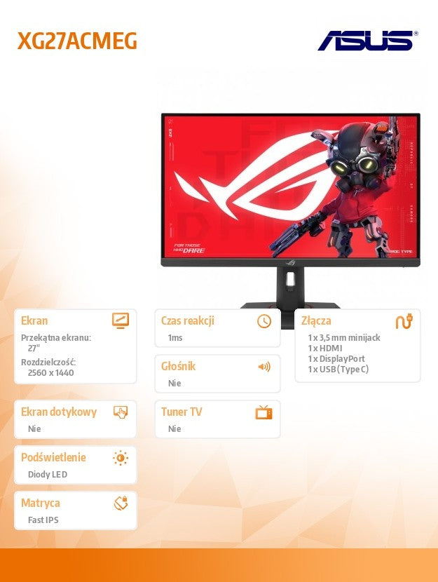 Monitor 27 inches XG27ACMEG ROG IPS QHD HDMI USB DP