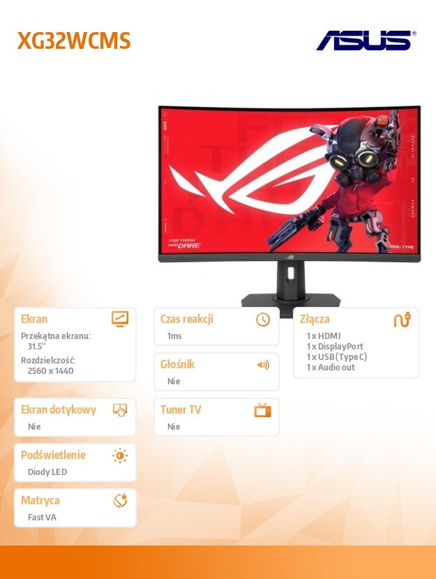 Monitor 32 inches XG32WCMS ROG 280Hz HDMI DP USB-C