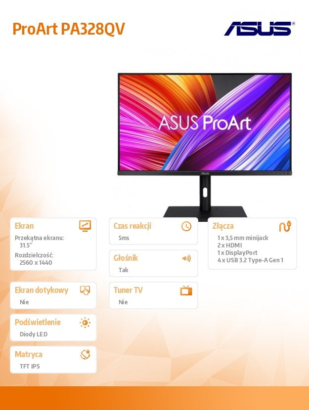 Monitor 32 inches PA328QV WQHD IPS 400cd/m2 DP HDMI2.0x2 DP USBx4 sRGB100% SPEAKER PIVOT